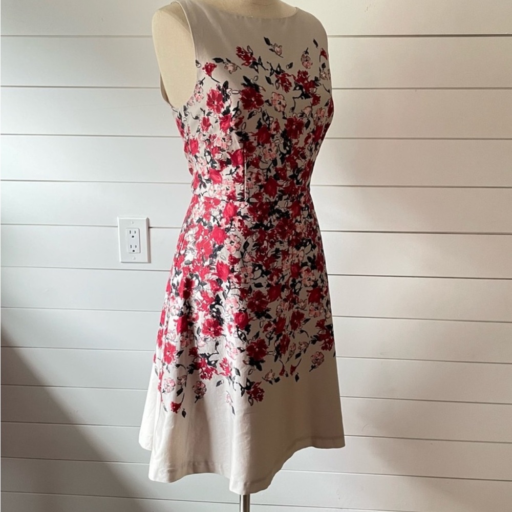 LOFT- Floral Fit & Flare Boat Neck Dress- Size 12
